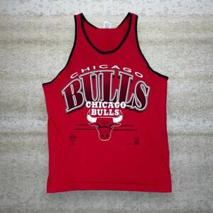 Vintage 90s Chicago Bulls Jersey Mens M Red Cotton Tank Top Black Jordan Era